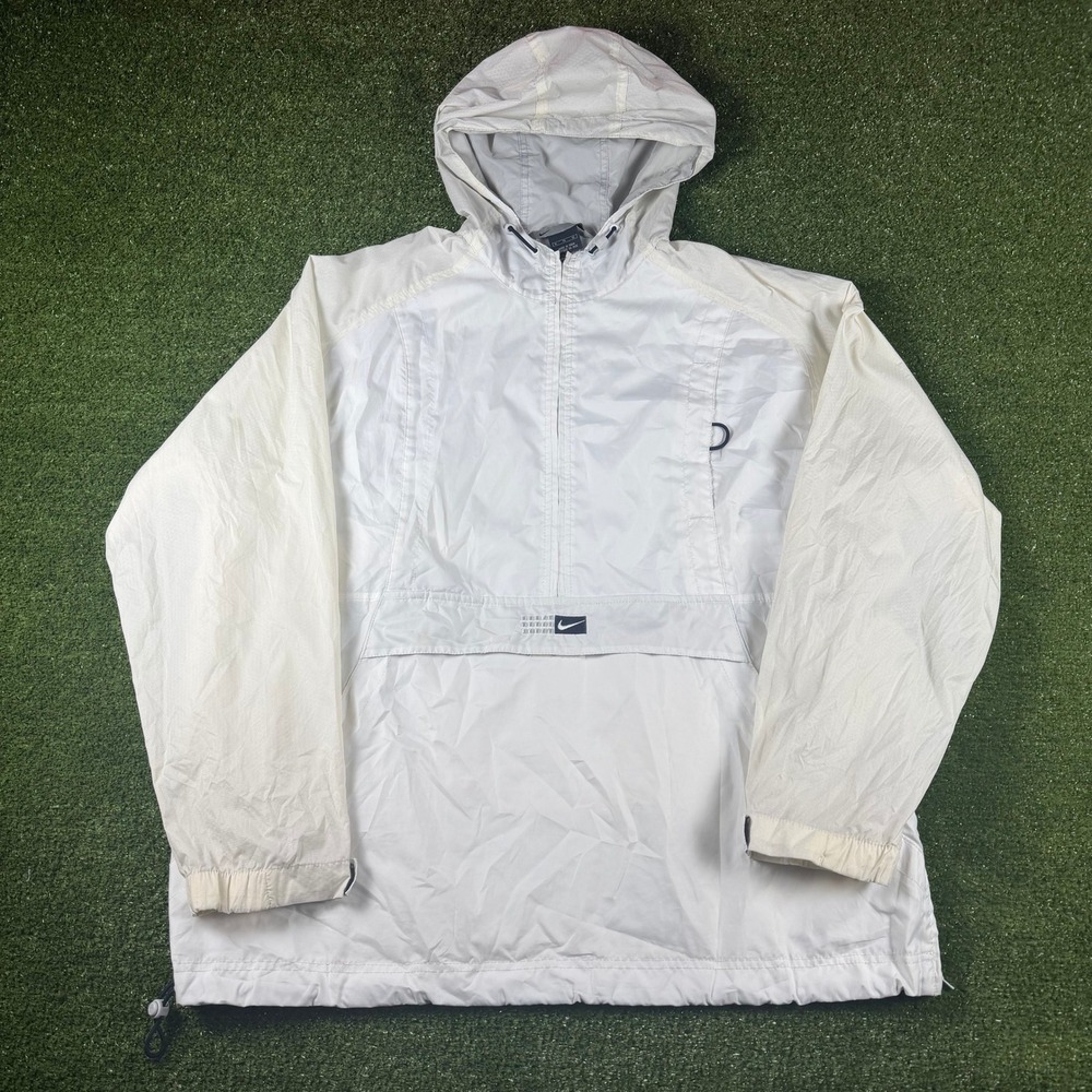Nike Vintage Anorak Windbreaker Jacket White Cream Half Zip Pullover Mens XL